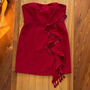 Cinq à Sept Red Strapless Ruffle Dress Tassel Trim Valentine Cocktail Sz 10 NWT